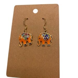 Elephant Earrings Orange with colored accents